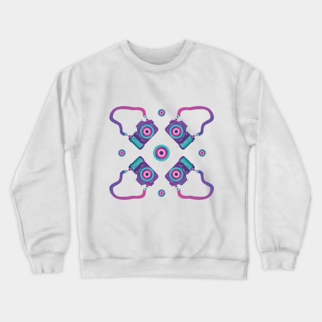 Purple cameras and lens print Crewneck Sweatshirt by annaazart